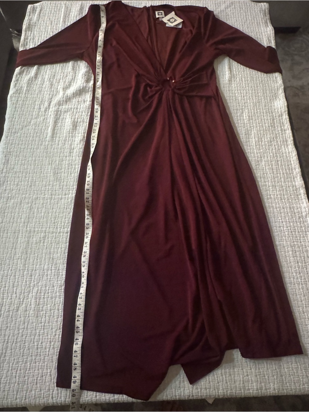 Anne Klein dress - Wine Red Long Sleeve Knot-Front Midi Dress - Picture 6 of 7